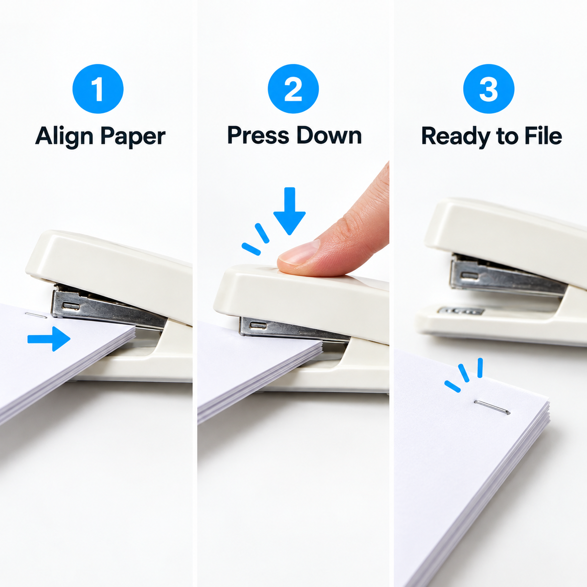 Ethanassociates White Desktop Stapler, Portable Office Paper Stapler