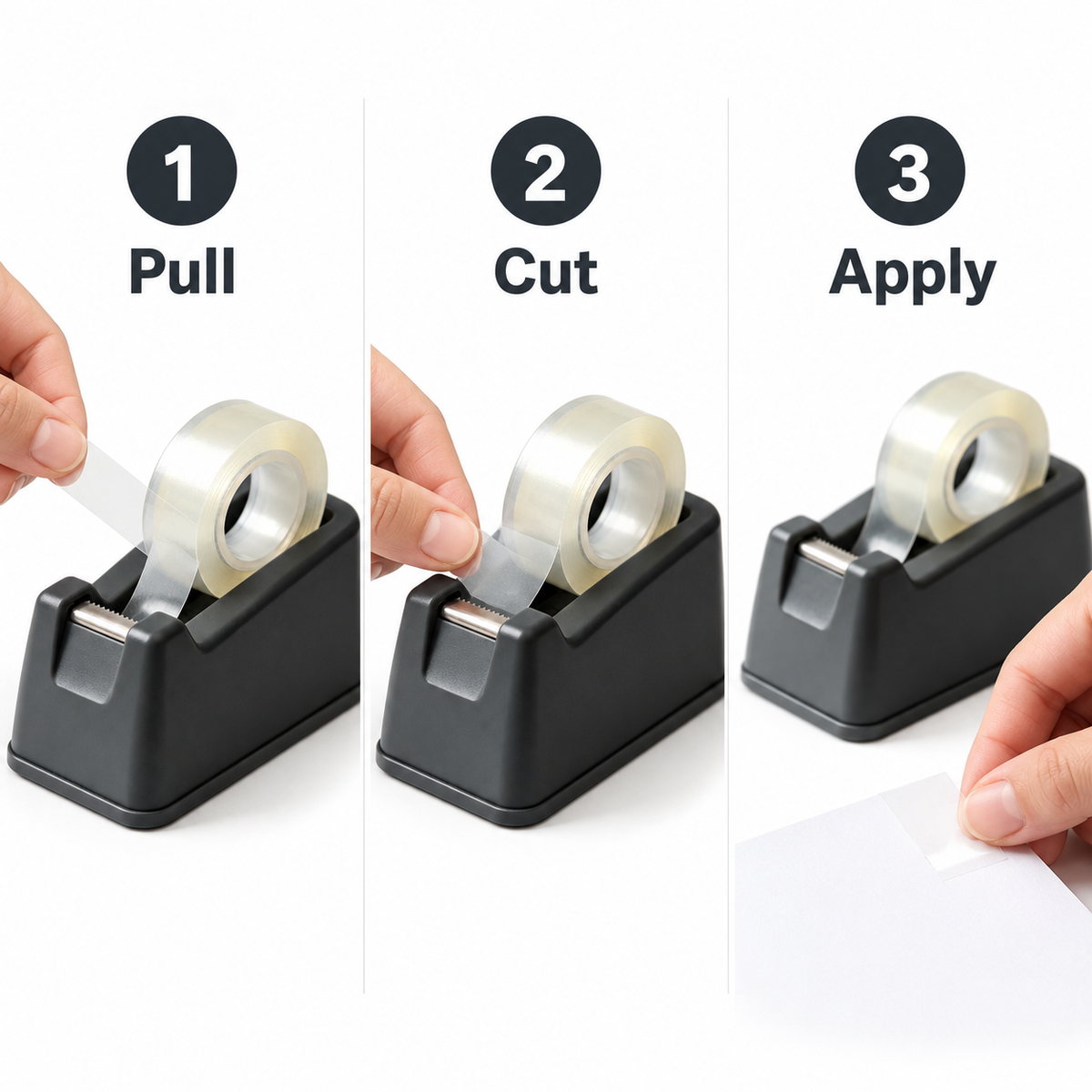 Ethanassociates Black Desktop Tape Dispenser, Refillable Office Tape Cutter