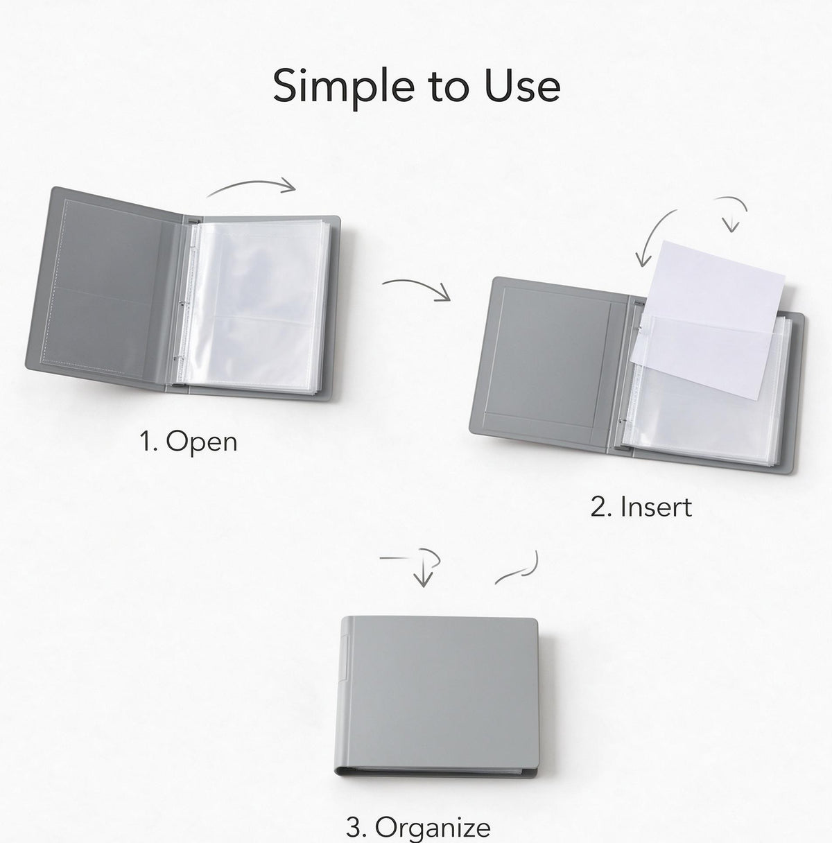 Ethanassociates Grey Hard‑Cover Display Book, Clear Pocket Document Folder for Paper Organizing