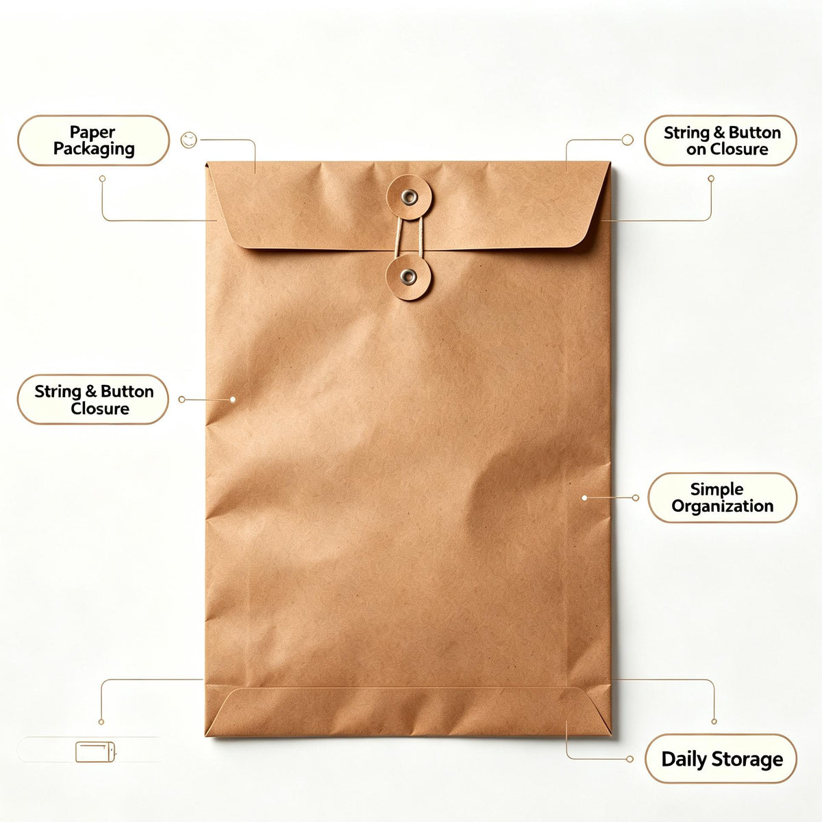 Ethanassociates Kraft Paper Envelope File Pocket, String‑Button Closure Paper Document Folder