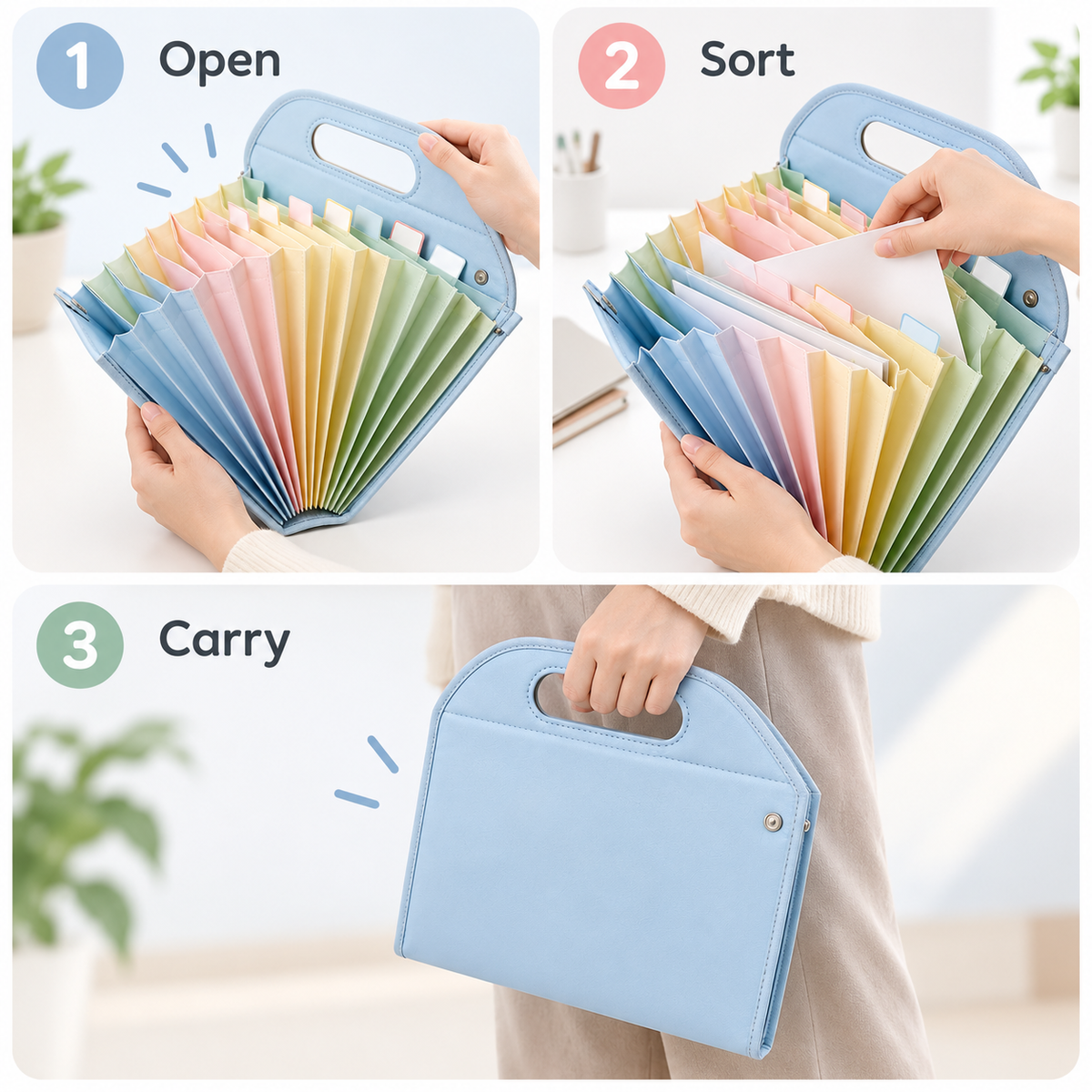 Ethanassociates Portable Accordion File Folder, Multi‑Pocket Document Organizer with Handle