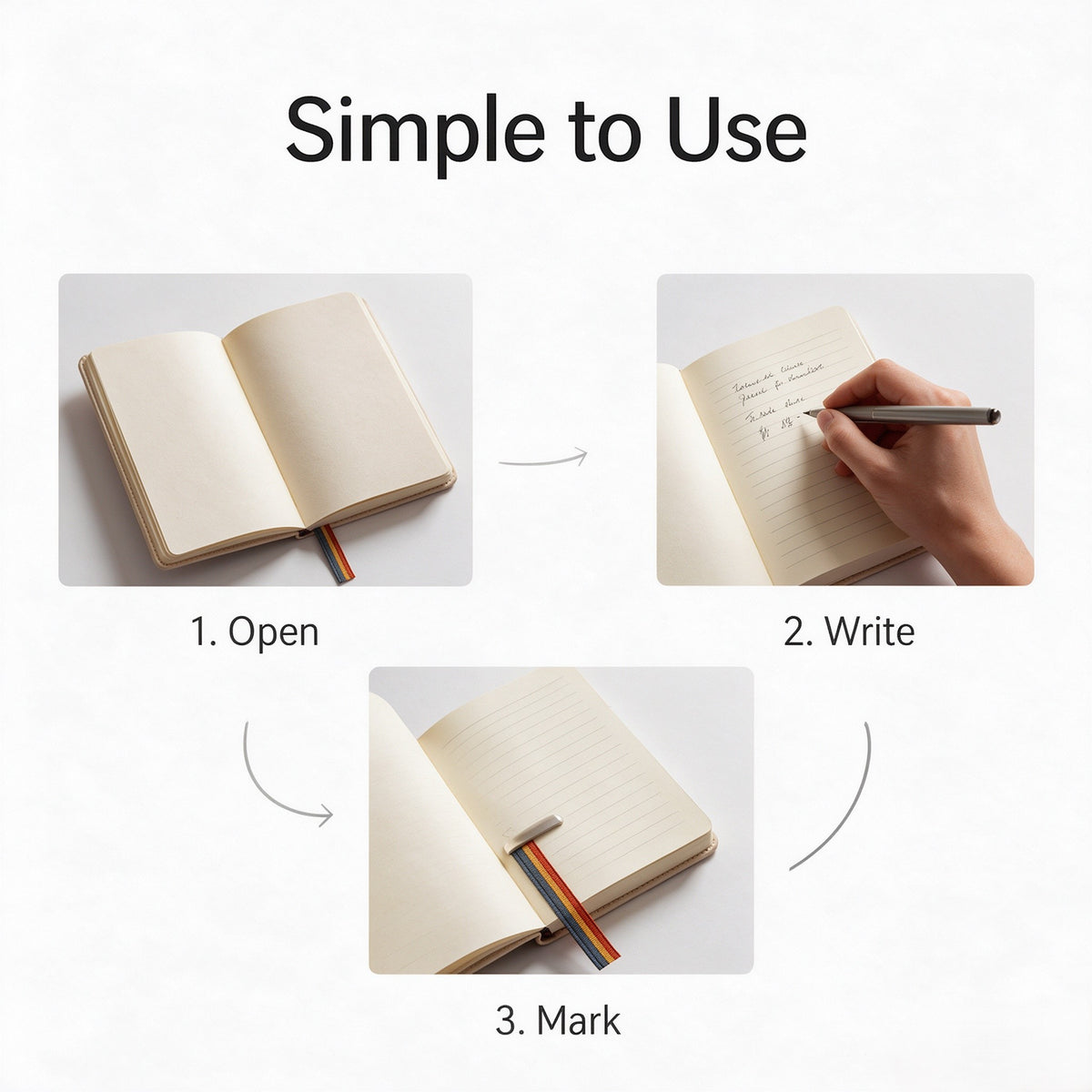 Ethanassociates Beige Soft‑Touch PU Leather Notebook With Rainbow Ribbon Bookmark
