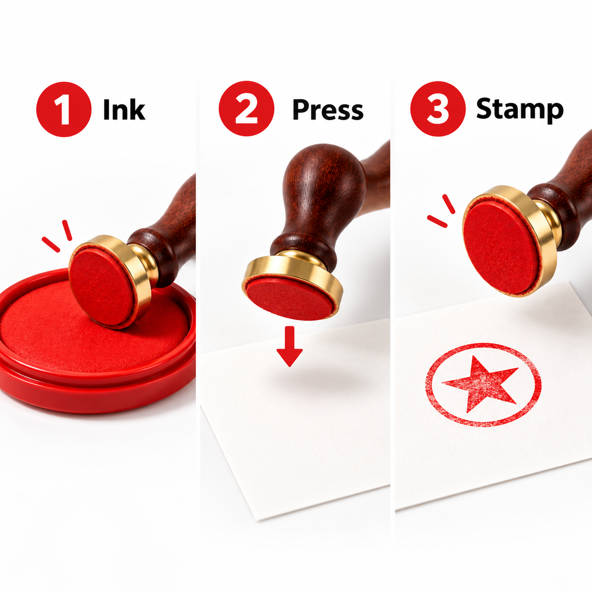 Ethanassociates Wood‑Handle Decorative Stamp with Red Ink Pad Set