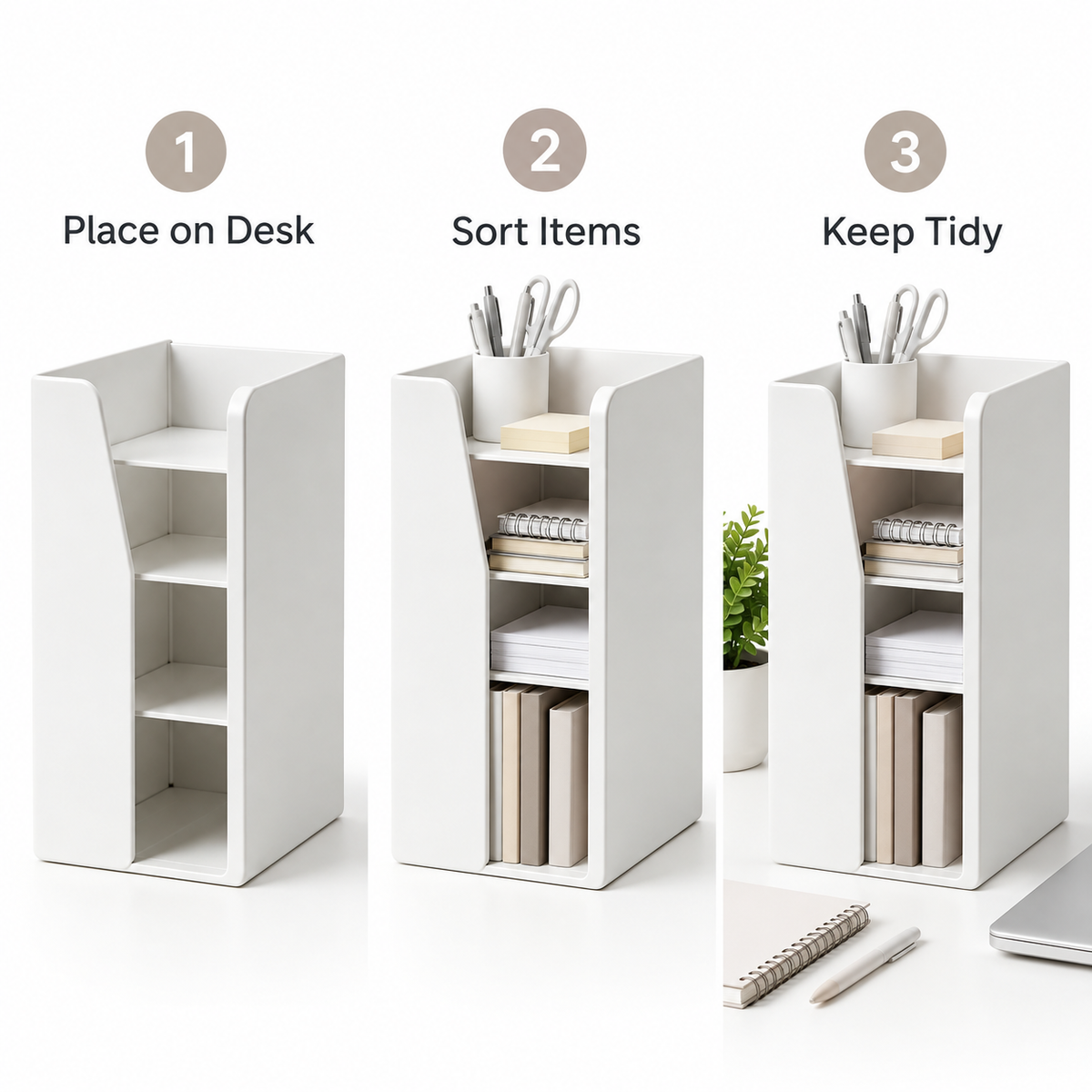 Ethanassociates White Layered Desk Organizer, Multi‑Tier Desktop Storage Holder