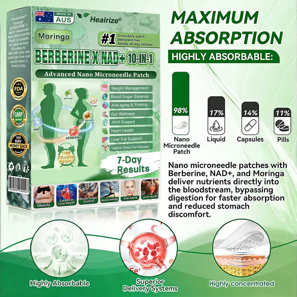 𝐎𝐟𝐟𝐢𝐜𝐢𝐚𝐥  𝐒𝐭𝐨𝐫𝐞 🇦🇺  |☘️🥰Healrize® Moringa · Berberine × NAD+ 𝟏𝟎-𝐢𝐧-𝟏 𝐀𝐝𝐯𝐚𝐧𝐜𝐞𝐝 𝐍𝐚𝐧𝐨 𝐌𝐢𝐜𝐫𝐨𝐧𝐞𝐞𝐝𝐥𝐞 𝐏𝐚𝐭𝐜𝐡 — 𝐎𝐧𝐜𝐞 𝐃𝐚𝐢𝐥𝐲, 𝐕𝐢𝐬𝐢𝐛𝐥𝐞 𝐑𝐞𝐬𝐮𝐥𝐭𝐬 𝐢𝐧 𝟕 𝐃𝐚𝐲