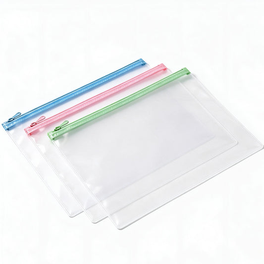 Ethanassociates Clear PVC Zipper File Bags, Transparent Plastic Document Pouch for School Office Supplies