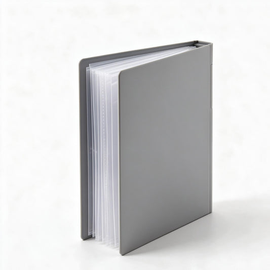 Ethanassociates Grey Hard‑Cover Display Book, Clear Pocket Document Folder for Paper Organizing