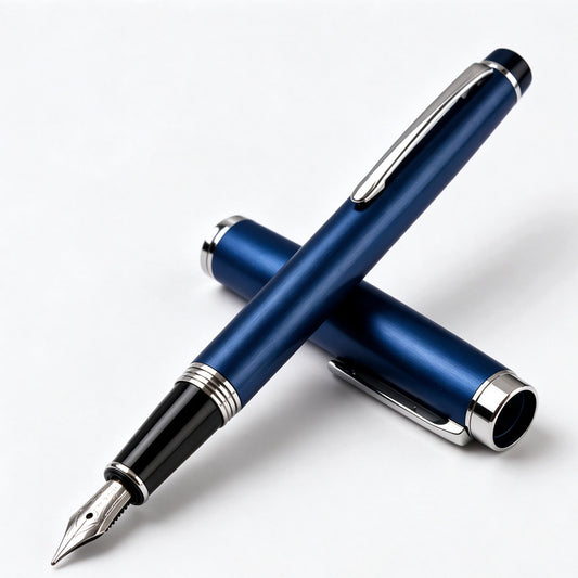 Ethanassociates Brushed Blue Metal Fountain Pen for Office Daily Writing