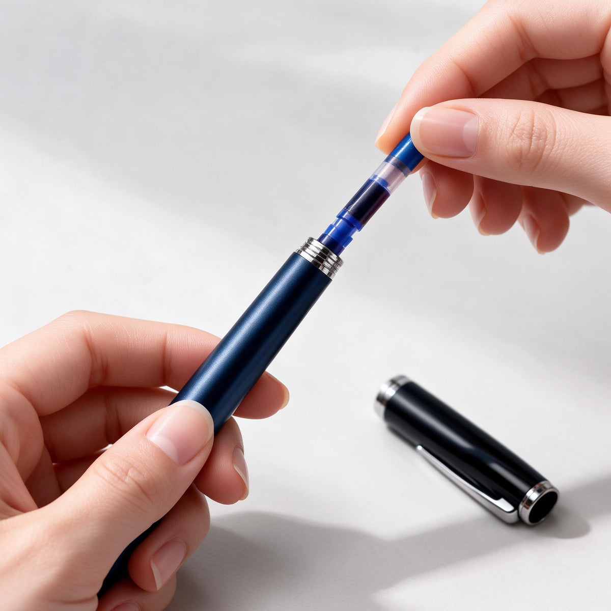 Ethanassociates Brushed Blue Metal Fountain Pen for Office Daily Writing