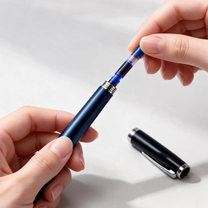 Ethanassociates Brushed Blue Metal Fountain Pen for Office Daily Writing