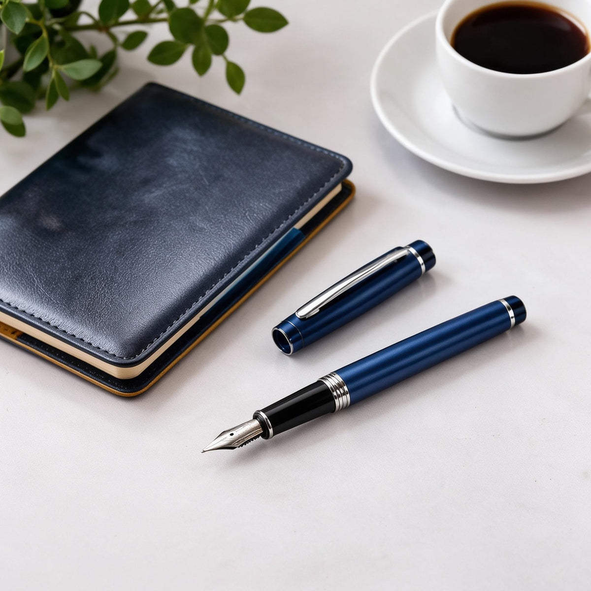 Ethanassociates Brushed Blue Metal Fountain Pen for Office Daily Writing