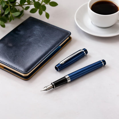 Ethanassociates Brushed Blue Metal Fountain Pen for Office Daily Writing