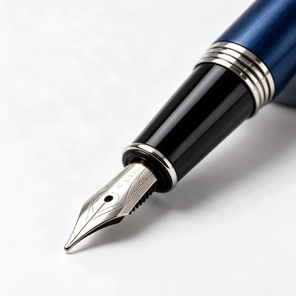 Ethanassociates Brushed Blue Metal Fountain Pen for Office Daily Writing