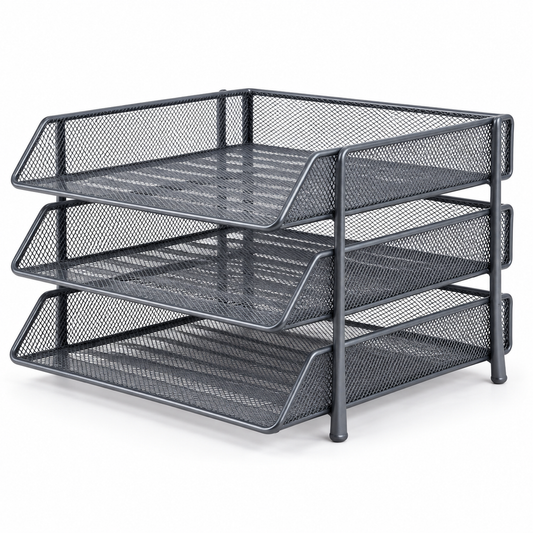 Ethanassociates 3‑Tier Metal Mesh Desk File Organizer, Office Paper Document Tray